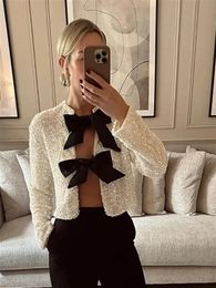 Sparkling Bow Sequin Jacket Women Merry Christmas Stylish Long Sleeve Coat Sexy Cropped Tops Female High Street Ladies Outerwear 240127