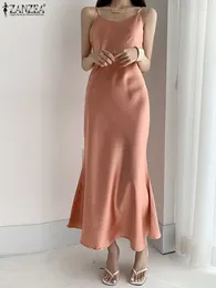 Casual Dresses Summer Dress 2024 ZANAEA Women Soild Colour Sling Sundress Female V Neck Sleeveless A-line Satin Vestidos Loose