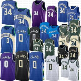 New Giannis 34 Antetokounmpo Basketball Jerseys Damian Lillard Jersey 2024 City Green Purple Edition Shirt