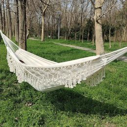 Camp Furniture Outdoor Canvas Hammock Balcony Courtyard Hanging Bed Hand-Woven Lace Camping Single Double Swing Garden