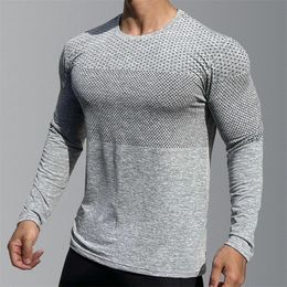 Mens Sport Long Sleeve Tops Quick Dry Fitness Tshirts Bodybuilding Gym Tees Casual Skinny Elastic Breathability Sportswear 240130