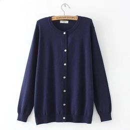 Autumn Winter Plus Size Cardigan Sweater Woman Fashion Navy Blue Solid Colour O-Neck Full Sleeve Knitted Thin Jumpers 240123