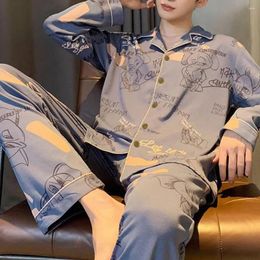 Men's Sleepwear Men Relaxed Fit Loungewear Plaid Print Pajama Set With Long Sleeve Shirt Elastic Waist Pants Casual For Spring