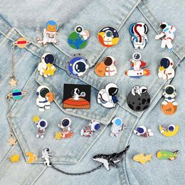 Brooches Cartoon Planet Astronaut Whale Enamel Pins Creative Space Moon Star Galaxy Rocket Brooch Aerospace Bag Lapel Badges Jewellery Gift