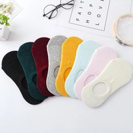 Women Socks 10 Pieces 5 Pairs Sock Slippers Set Solid Colour Invisible Boat Breathable Non-slip Silicone No Show Short Ankle