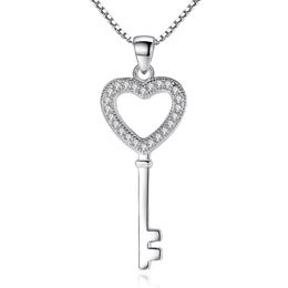 Pendant Necklaces Sier Jewellery Plated Crystal Cz Zircon Necklace Collares Chain Love Heart Key Pendant Drop Delivery Jewellery Necklaces Dhmnv