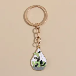 Keychains Cute Enamel Keychain Green Plants Key Ring Cactus Leaf Chains Vase Gifts For Women Men Handbag Accessorie Car Keys Jewellery