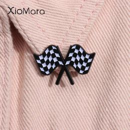 Brooches Chequered Racing Flag Enamel Pin Chequered Crossed Race Sign Brooch Lapel Backpack Badge Jewellery Decoration For Friends