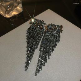 Dangle Earrings Classic Exaggerated Full Rhinestone Tassel Crystal For Women Statement Jewelry Party Black Flower