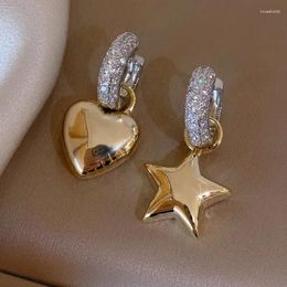 Dangle Earrings Fashion Jewelry In Korea Zircon Two Color Plated Pentagram Love Pendant Elegant Women's Evening Party Accessories