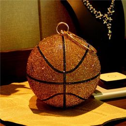 Designer- Bee In FLy Basketball Round Ball Gold Clutch Purses for Women Evening Rhinestone Handbags Ladies Party Dinner Bag293r