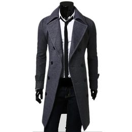 Mens Double Breasted Trench Coat Wool Blend Autumn Winter Solid Casual Slim Fit Long Jacket Wool Coat Fashion Mens Clothing 240118