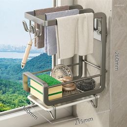 Kitchen Storage Wall Mounted Rack Sponge Holder Organiser With Dish Drainer Sink Dishcloth Shelf Accessories
