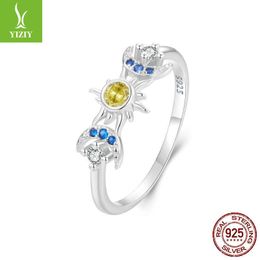 Band Rings Silver Charm Design Shining Sun and Moon Ring S925 Pure Silver Ring 9xb1