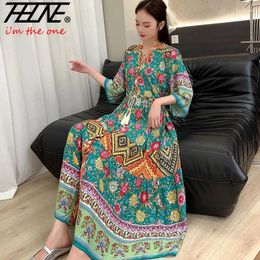 Party Dresses Maxi Indian Dress Women Casual Plus Size Summer Cotton Linen Korean Beach Floral Vintage V-neck Long Boho Bohemian Vestidos