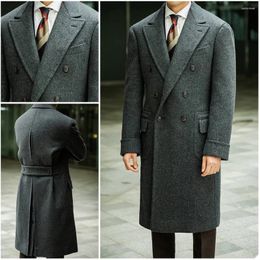 Men's Suits Mid-Length Woollen Overcoat For Men Double Breasted England Style Casual 2024 Winter Fashion Notched Thicken Jacket
