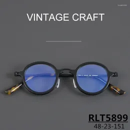 Sunglasses Frames Italian Brand Round Glasses Frame Men's Titanium Acetate Prescription Eyeglasses Woman Ultralight Eyewear RLT5899 Blue