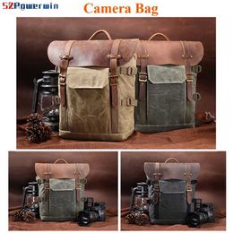 Camera bag accessories Powerwin Waterproof Photography Backpack Batik Canvas Leather Bag for DSLR SLR Lens Tripod Flash Laptop YQ240204