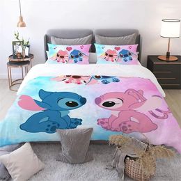 Bedding Sets Cute Stitch Anime Cartoon Duvet Cover Single Double Size Set With Zipper For Teen Boys Girls Bedroom 3pc Soft