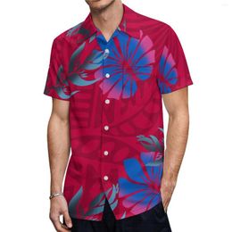 Men's Casual Shirts Hawaiian Polynesian Style Red Designer For Men 2024 Outdoor Tops Short Sleeve Button Down Loose-Fit