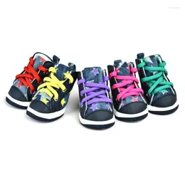 Dog Apparel 4 Pcs Anti-Slip Canvas Shoes Pet Walking Sneakers Breathable Booties For Denim Socks Supplies