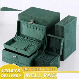 Jewellery Boxes Double-Layer Storage Box Vintage Suede Surface Packaging Retro Bracelet Necklace Organiser Display Holder Drop Delivery Dhqei