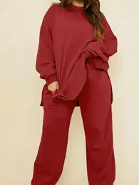 Women's Two Piece Pants Fashion Women Sporty Matching Set Cotton Round Neck Hooded Pant Jogger Loose Cargo And Long Sleeve Top Outfit