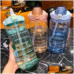 Water Bottles 2 Litre Bottle With St Time Marker Outdoor Travel Sport Drinking For Kids Girls Summer Plastic Cup Kawaii Drop Delivery Dhvd4