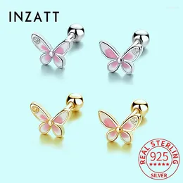 Stud Earrings INZAReal 925 Sterling Silver Zircon Butterfly Screw Bead For Women Cute Fine Jewellery Minimalist Accessories