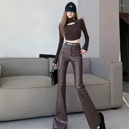 Women's Pants 2024 Women Leather Pencil Black Tight Faux Flare Solid Zipper Female Classic Slim Trousers Spring