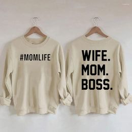 Women's T Shirts Rheaclots Mom Life Wife Boss Printed Cotton Female Cute Long Sleeves Sweatshirt