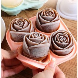 Baking Moulds Rose Frozen Ice Mould Silica Gel Maker 4 Holes Cube Tray Ball Of Whiskey Hockey Jelly Model Kitchen Gadget