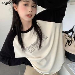 Women's T Shirts T-shirts Women Letter Long Sleeve Casual Panelled All-match Fashion Vintage Spring Ulzzang Loose Cosy Female Streetwear