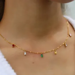 Pendant Necklaces Colorful Zircon Necklace Bracelet Stainless Steel Plating 18K Gold Chain For Women Jewelry Party Birthday Gift