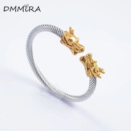 fashion 316L stainless steel punk Color gold dragons clasp twist cable wire bangle bracelet jewelry 240131