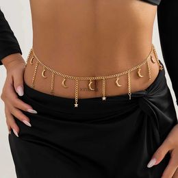 Other Jewellery Sets Salircon Fashion Metal Star Moon Tassel Pendant Waist Chain Vintage Sexy Bikini Beach Belly Body Chain Charm Summer Jewellery YQ240204