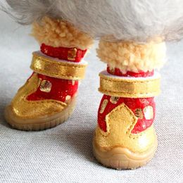 Dog Apparel Gold Bling Chihuahua Yorkie Shoes Casual Red Black Winter Snow With Fur PU Pug Pet Footwear Grooming Pitbull Dachshund Puppy