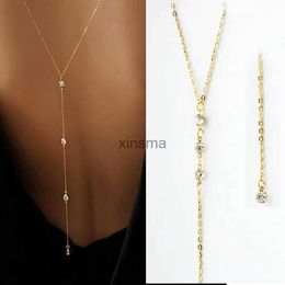 Other Jewellery Sets Sleek Minimalist With Rhinestones Sexy Dew Behind The Back Chain Necklace Body Chain Long Ladies Charm Jewellery Accessories YQ240204