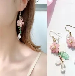 Dangle Earrings Temperament Long Flower For Woman Fairy Cute Resin Pink Petals Sakura Tassels Eardrop