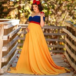 Dresses Princess Cosplay Maternity Photography Props Long Dress Blue and Yellow Chiffon Pregnancy Photo Shoot Maxi Dresses