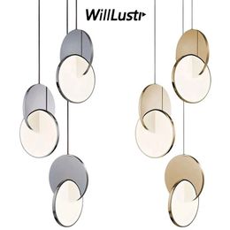 Metal Mirror Pendant Lamp Stainless Steel Acrylic Suspension Light Luxury Hotel Cafe Bar Art Deco LED Hanging Ceiling Chandelier