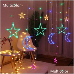 Christmas Decorations Christmas Decoration Curtain Lights Stars Moon Window Icicle Light Remote Control Holiday Backdrop String Fairy Dhdtp