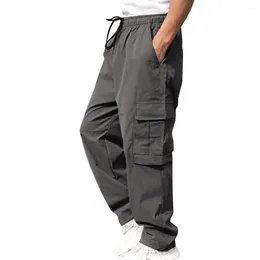 Men's Pants Casual Men Trousers Streetwear Cargo With Drawstring Waist Multiple Pockets For Comfortable Stylish Everyday Wear