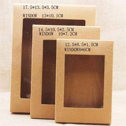 5 Pcs DIY Vintage Kraft Paper Gift Box Package With Clear Pvc Window DOOKIES Gift Candy Display Package Box1300T