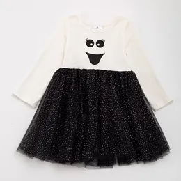 Girl Dresses Girlymax Fall Halloween Baby Girls Kids Children Clothes Sweet Spooky Ghost Face Twirl Knee Length Tutu Skirt Long Sleeve Dress