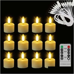 Candles New 12 Rechargeable Tea Light With Remote Timer 3D Flameless Flicker Halloween Led Candles Decoration For Christmas And Weddin Dhzyj