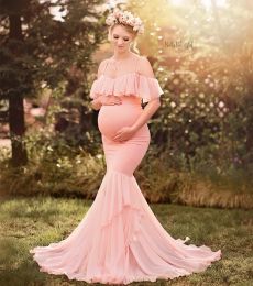 Dresses Mermaid Maternity Dresses for Photo Shoot Pregnant Women Pregnancy Dress Photography Props Sexy Off Shoulder Maxi Maternity Gown