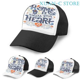 Ball Caps Home Is Where Your Heart Basketball Cap Men Women Fashion All Over Print Black Unisex Adult Hat