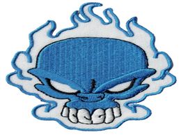 Fashion Skull Flame Embroidered Patch Blue Badge Iron On Jacket Applique Embroidery Patch Accessory Supplier Biker Vest Punk Emble1408669