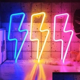 Other Event & Party Supplies Led Home Neon Lightning Shaped Sign Fmination Light Usb Decorative Wall Decor For Kids Baby Room Wedding Dhfou